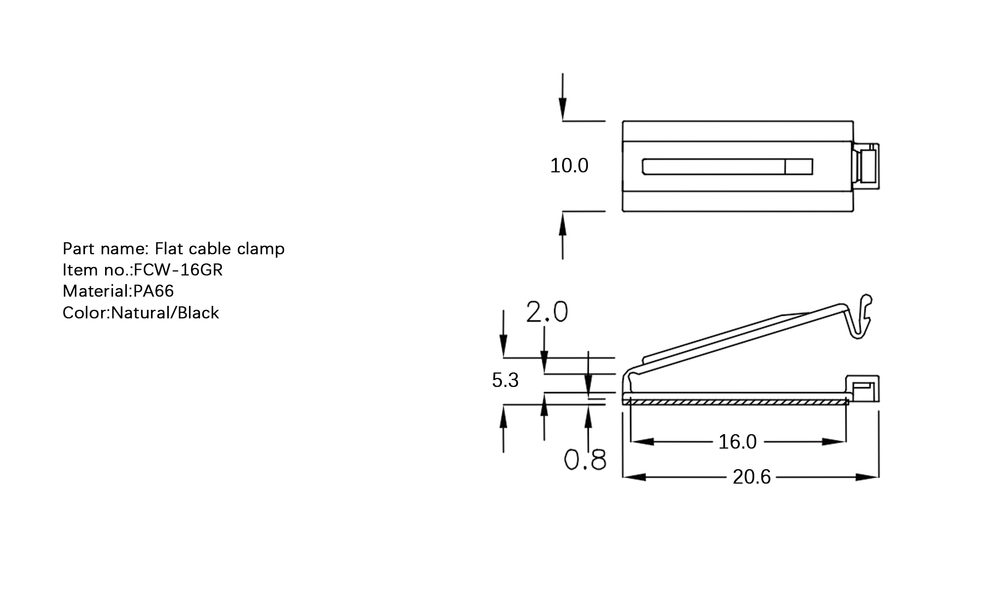 Plastic Flat Cable Clamp FCW-16GR